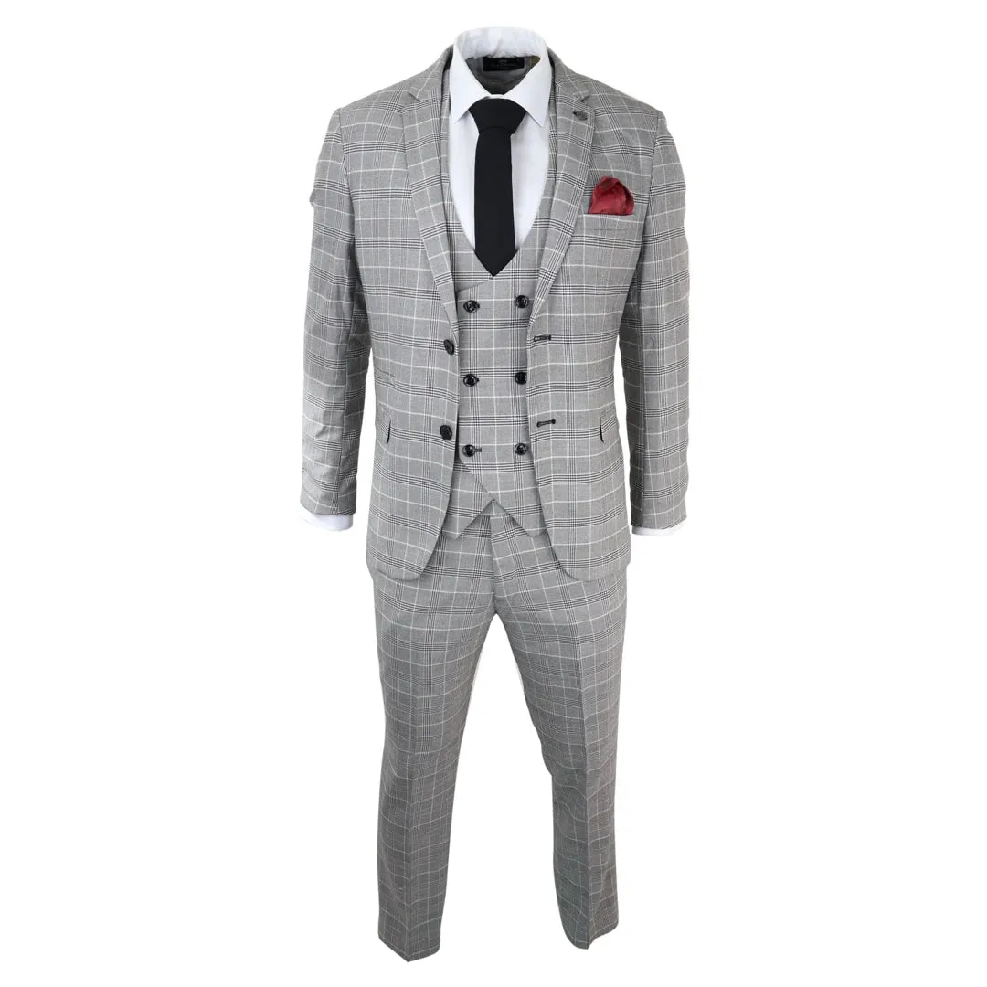 Ross - Men's Marc Darcy Grey Prince Of Wales Check Suit Ross Office Wedding Classic