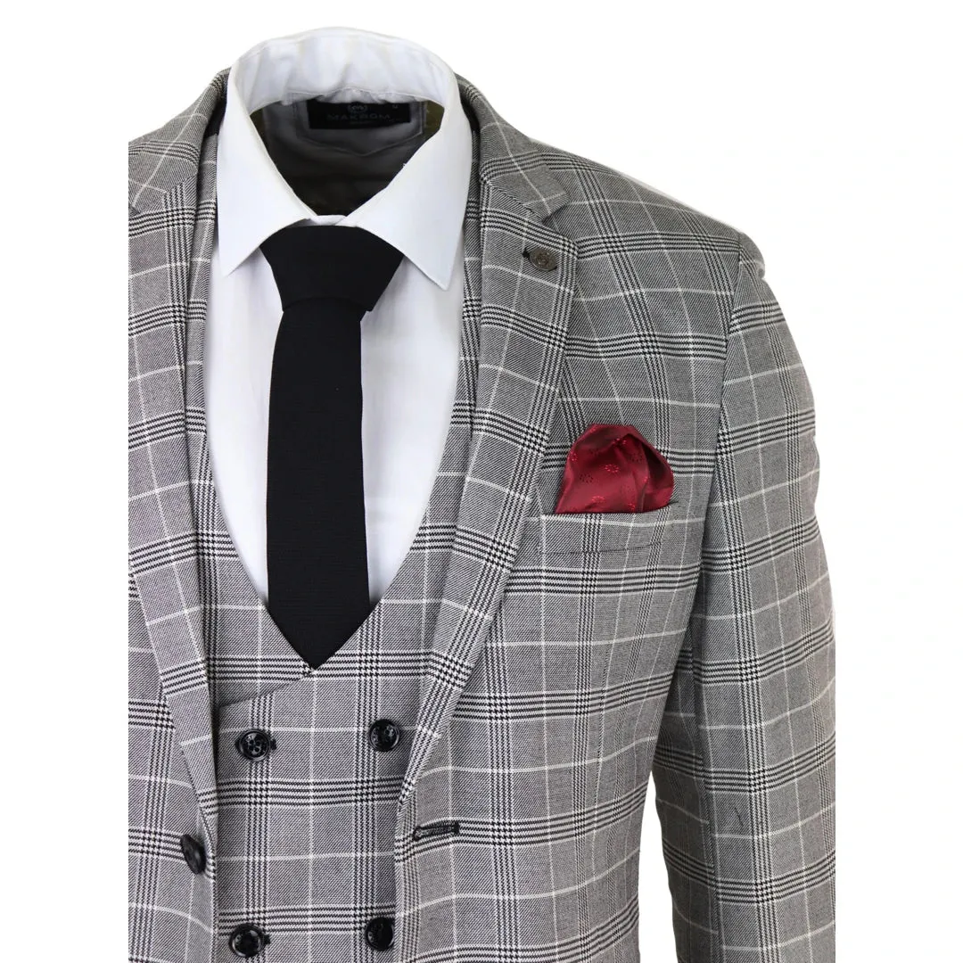 Ross - Men's Marc Darcy Grey Prince Of Wales Check Suit Ross Office Wedding Classic