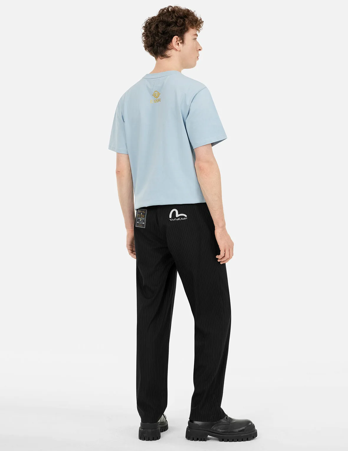 Seagull Embroidery Striped Taper Fit Woven Pants