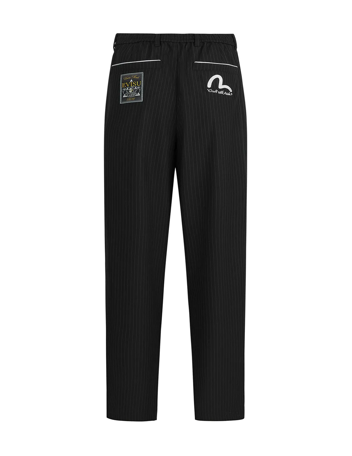 Seagull Embroidery Striped Taper Fit Woven Pants