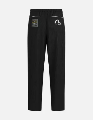 Seagull Embroidery Striped Taper Fit Woven Pants