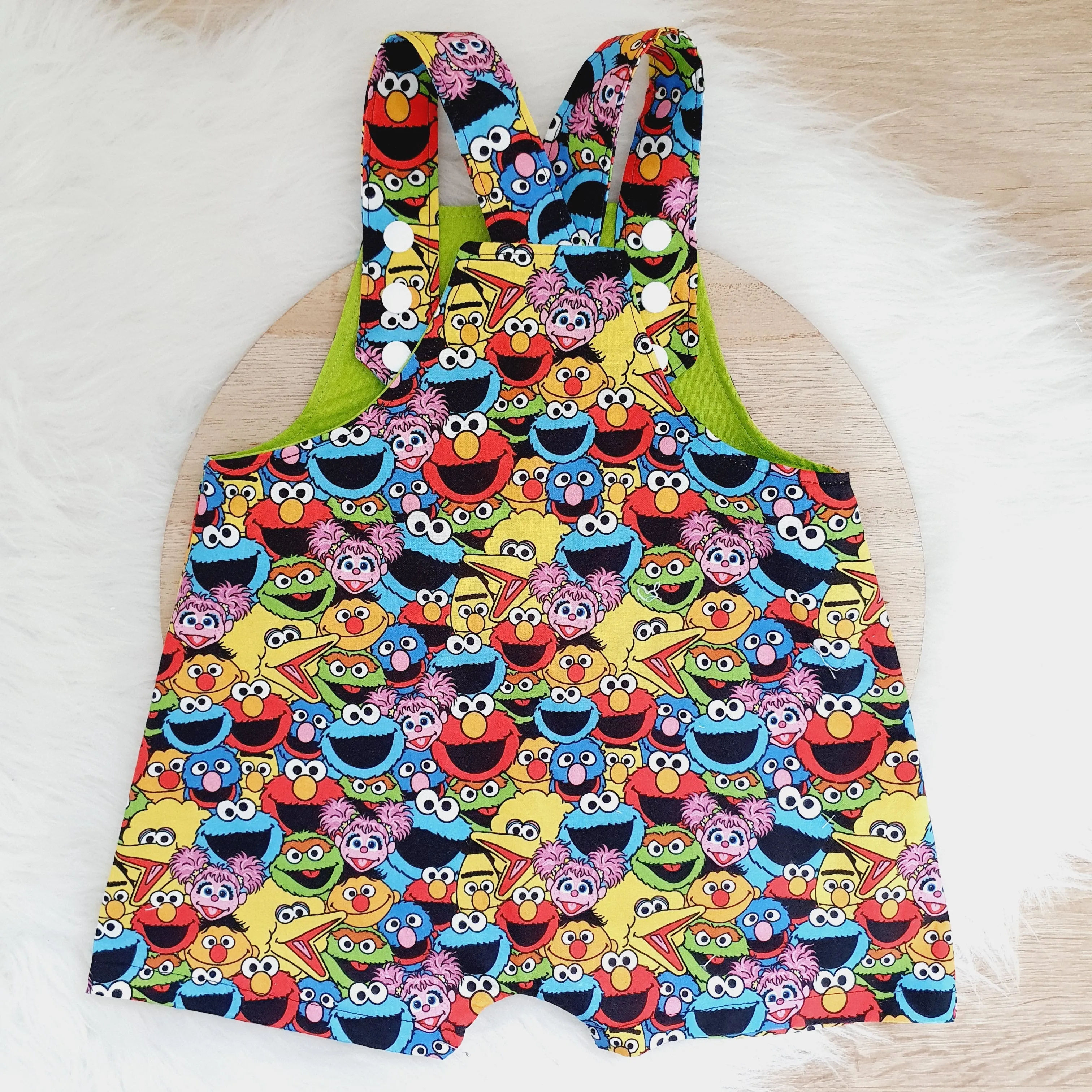 SESAME STREET print Overalls, Baby Overalls, Short Leg Romper, Size 1