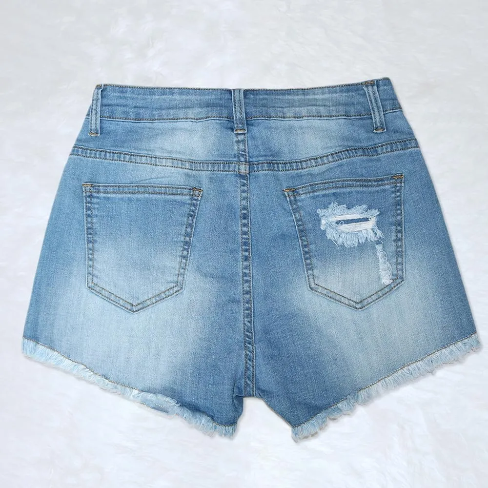 Snoly Women's Shorts Colored Rhinestone Sexy Summer High Waist Fringe Tassel Frayed Ripped Denim Jean Shorts