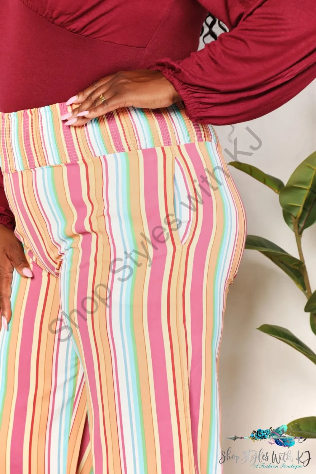 Striped Smocked Waist Pants with Pockets