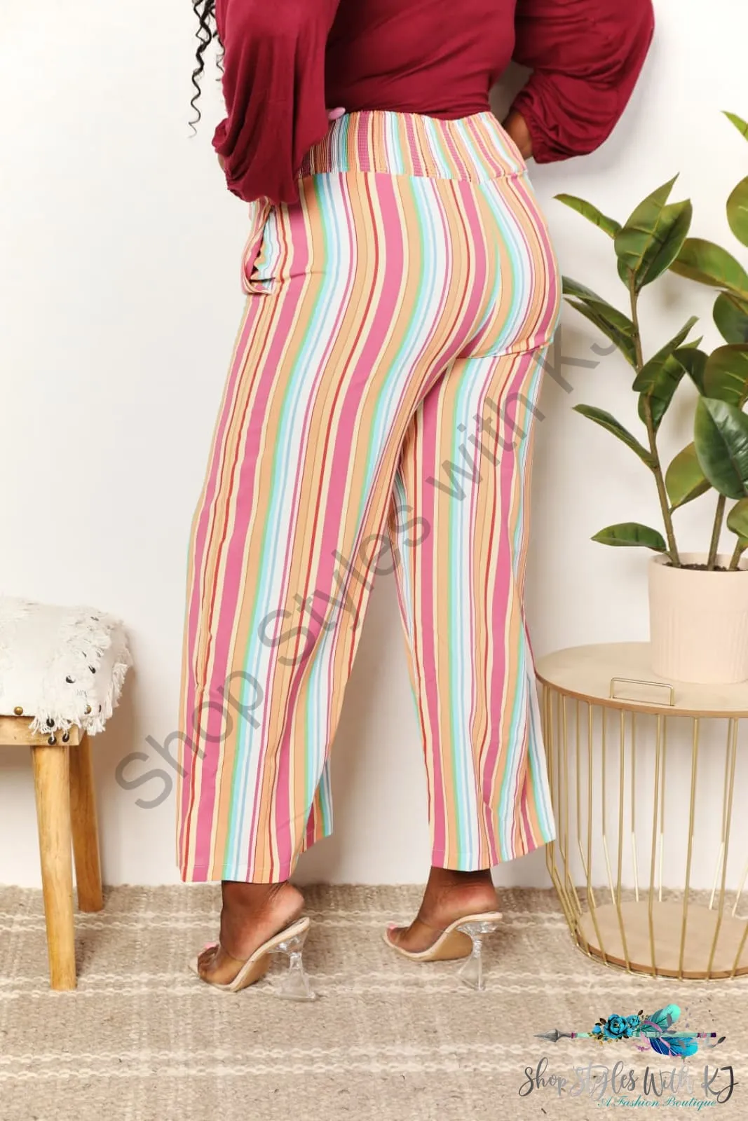 Striped Smocked Waist Pants with Pockets