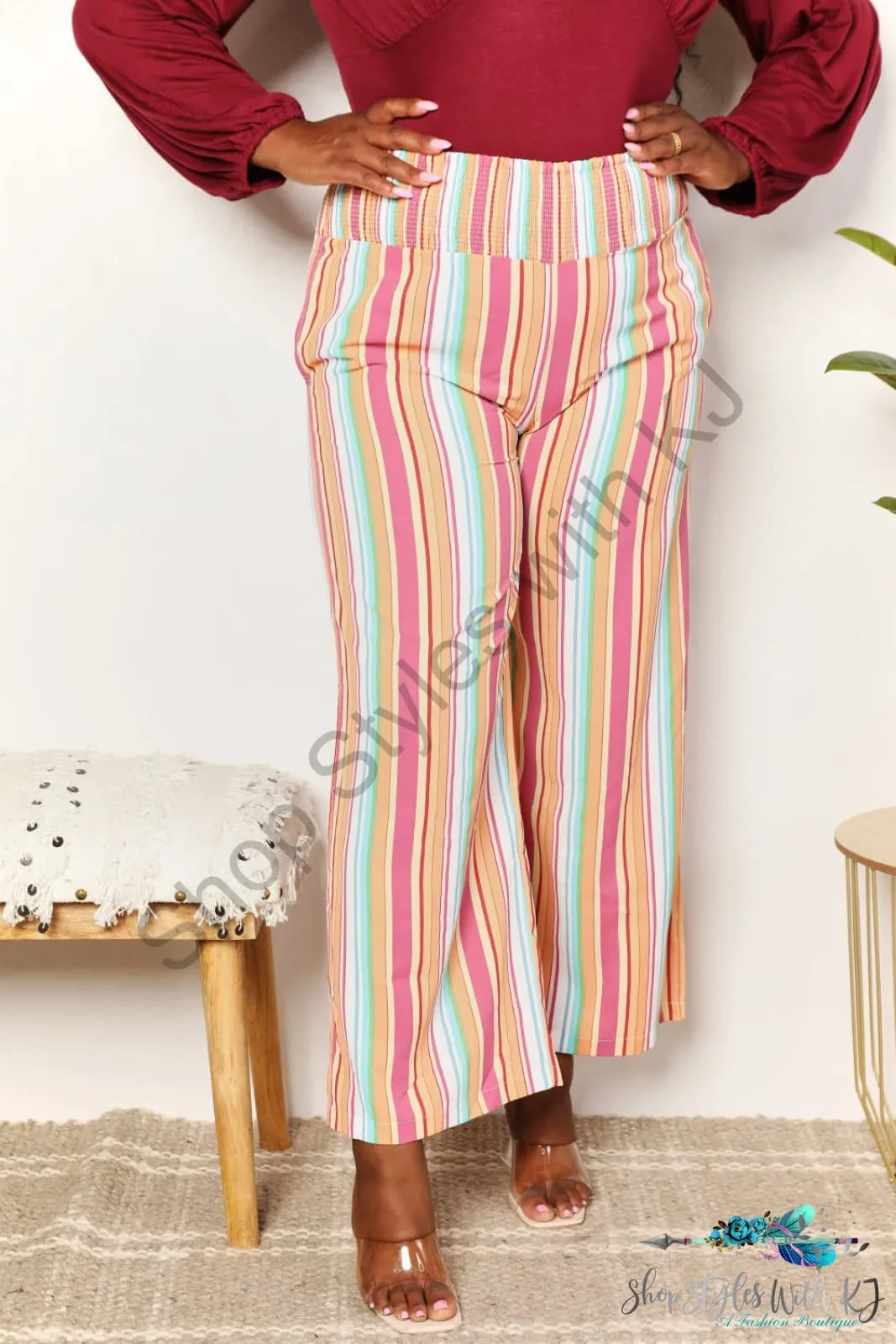 Striped Smocked Waist Pants with Pockets