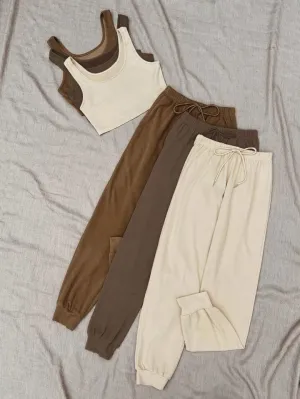 Tie front lounge set in khaki