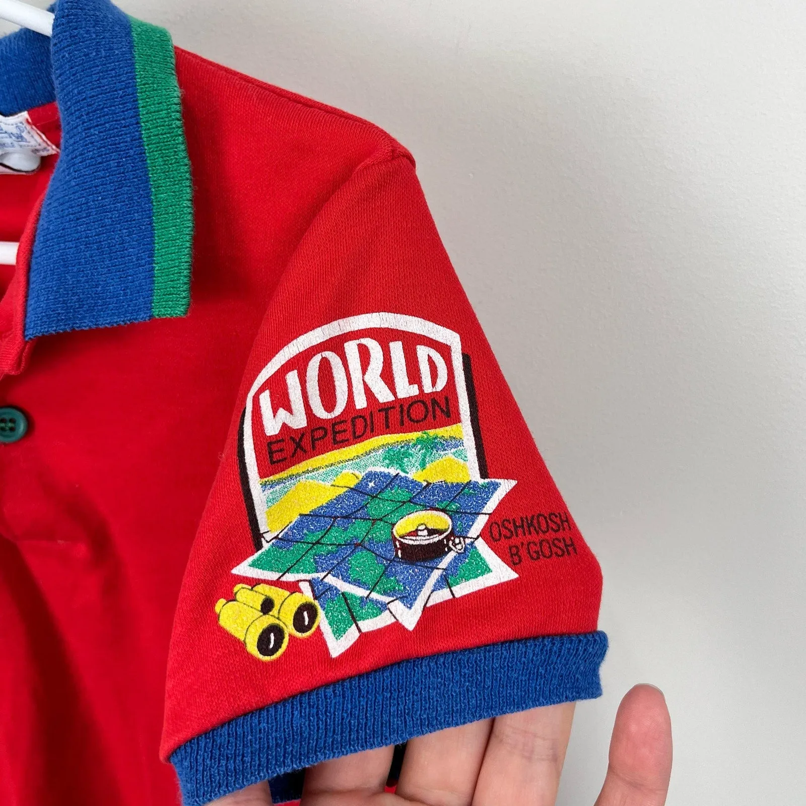 Vintage OshKosh World Explorer Red Polo Shirt 5T USA