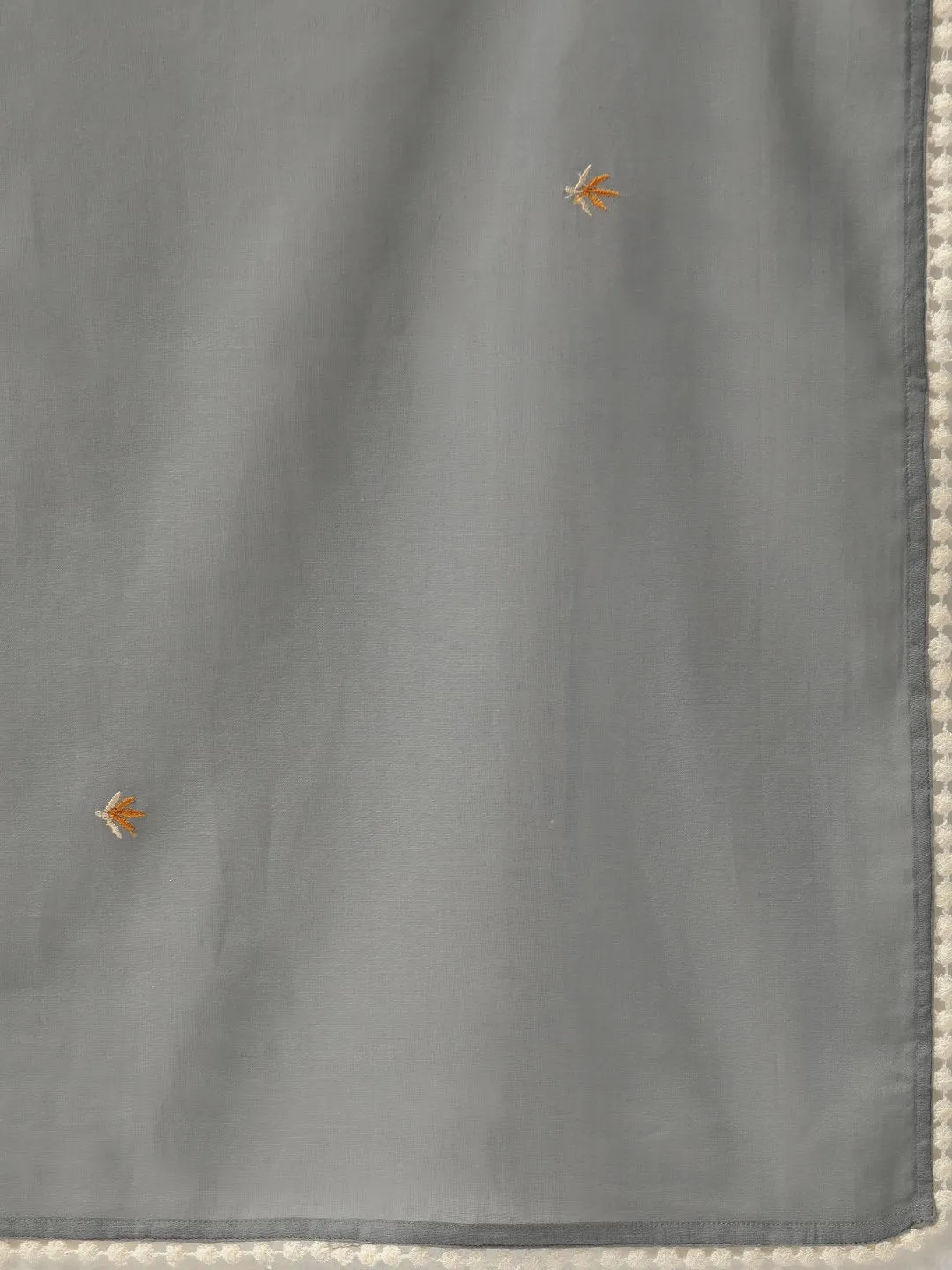 Women Grey & Orange Embroidered Kurta With Trousers & Dupatta