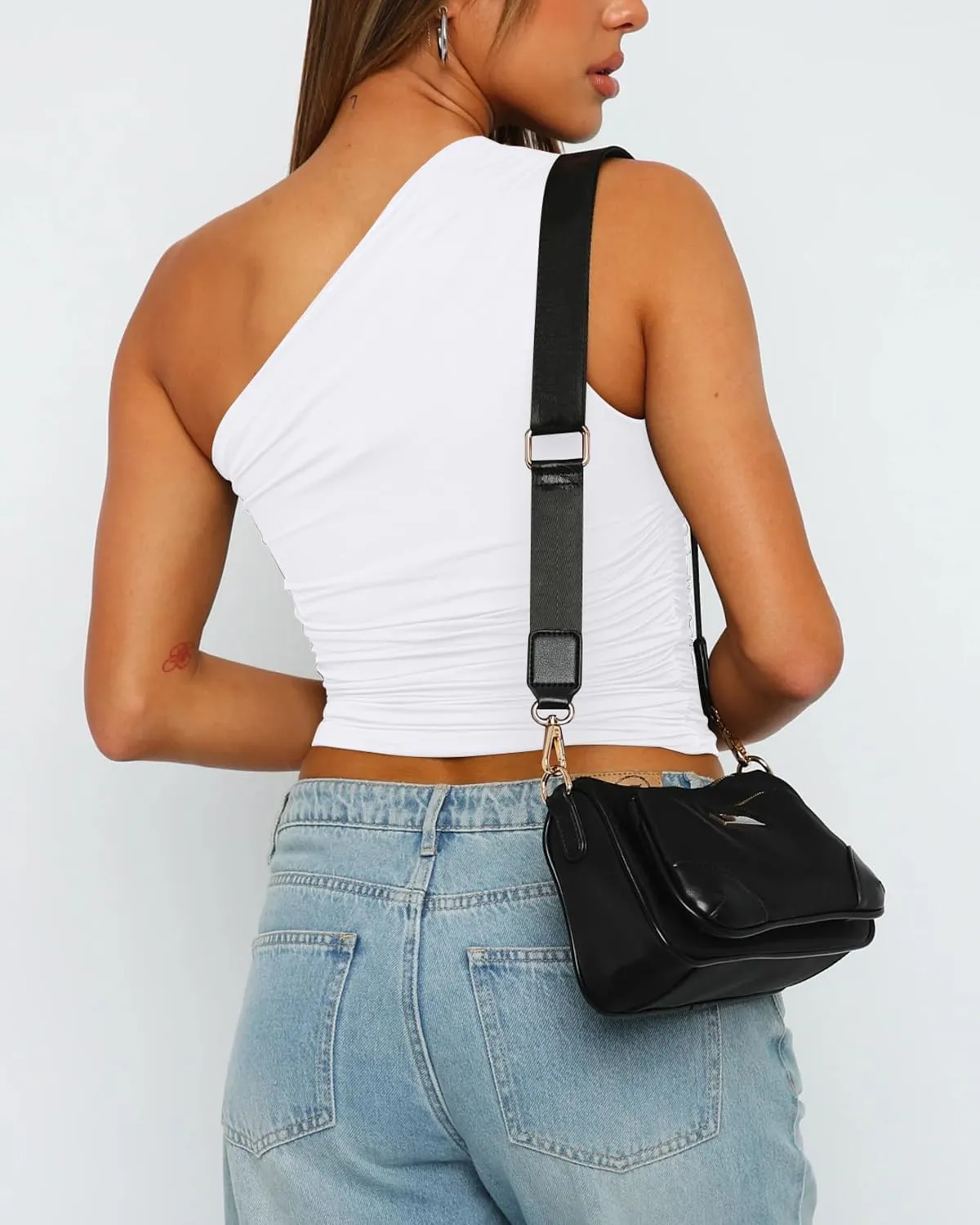 Women's One Shoulder Tank Top Sleeveless Ruched Slim Fit Y2K Basic Crop Top
