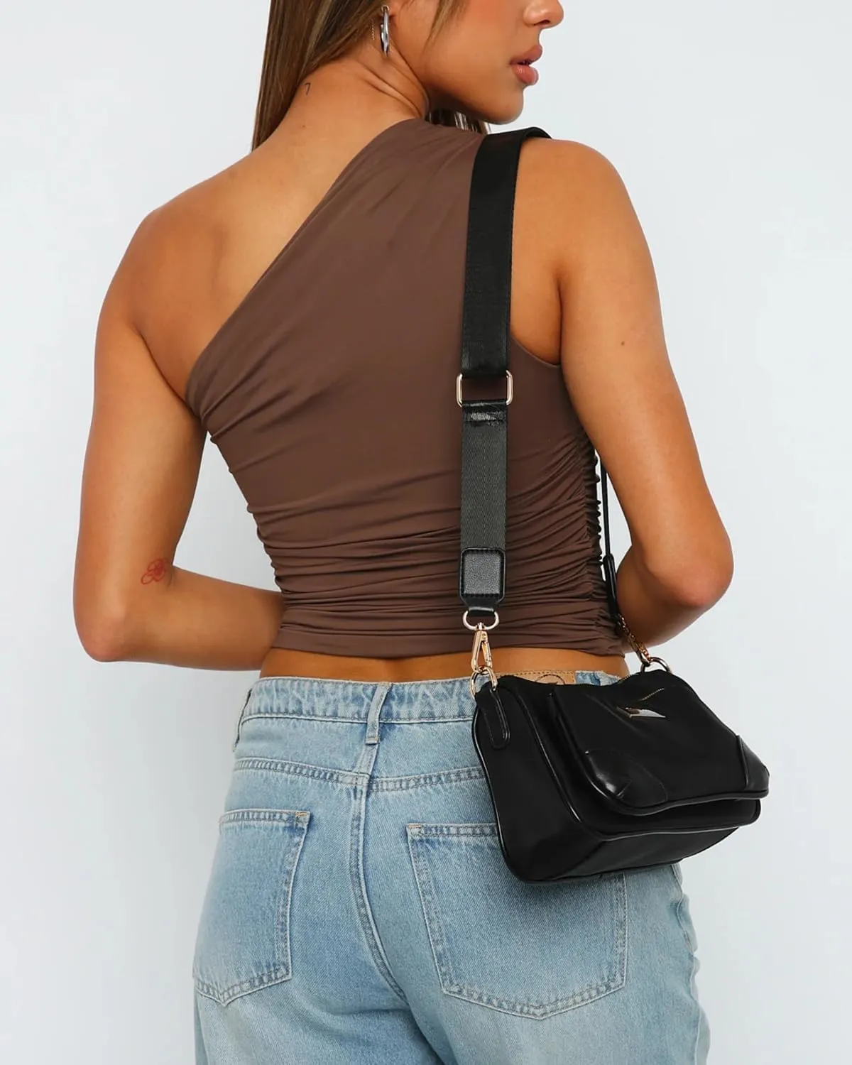 Women's One Shoulder Tank Top Sleeveless Ruched Slim Fit Y2K Basic Crop Top